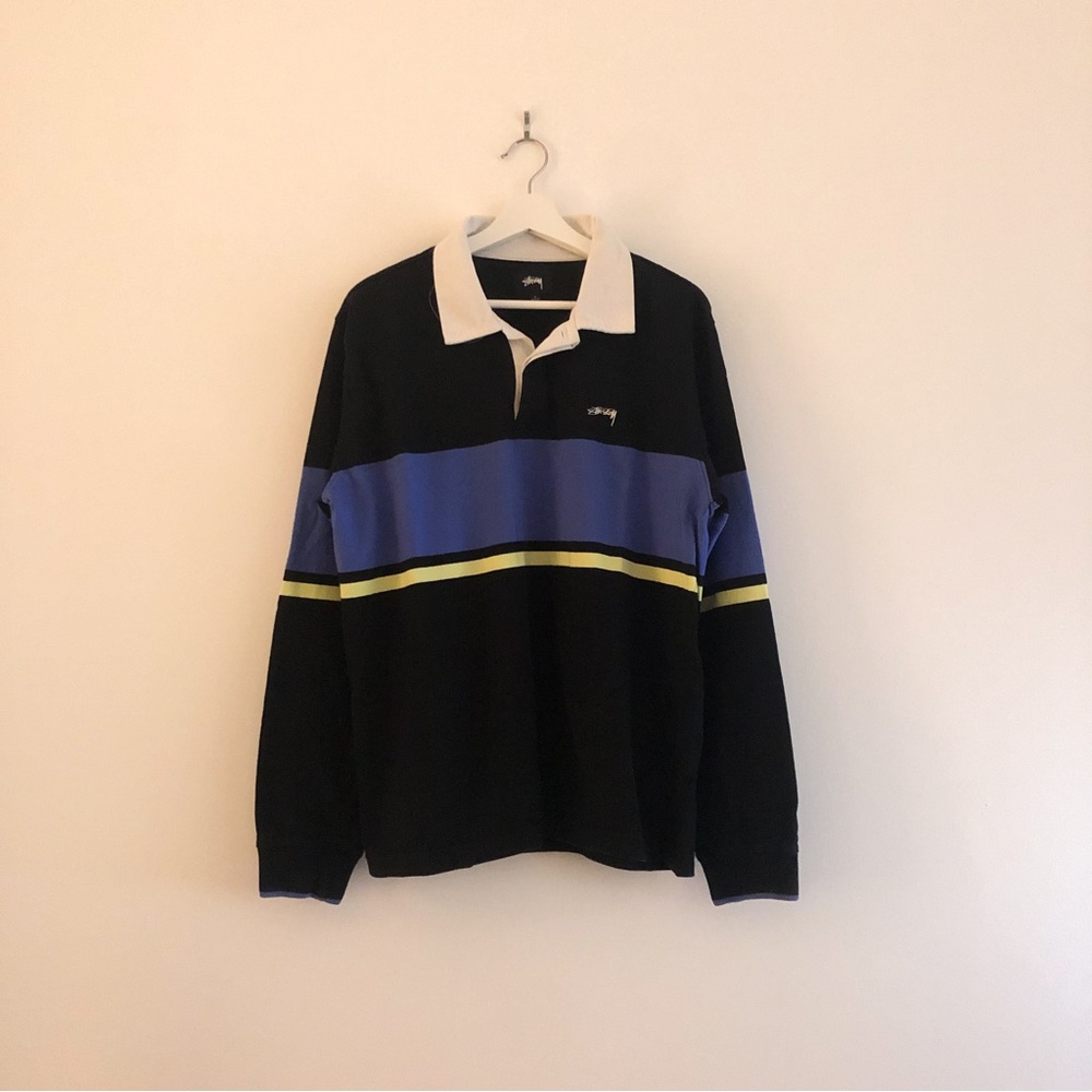 STUSSY Black and Blue Rugby Polo Shirt